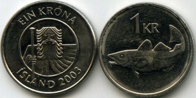 Лот: 18884122. Фото: 1. Исландия 1 крона 2003 старт с... Европа
