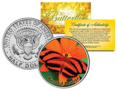 Лот: 10293575. Фото: 1. 50 центов США Banded orange бабочка. Америка