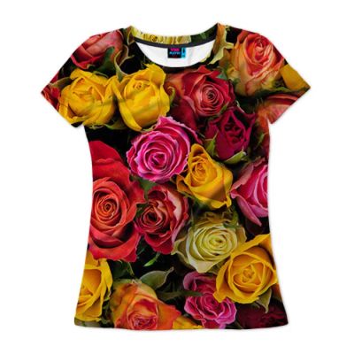 Лот: 10648706. Фото: 1. Женская футболка 3D "Цветы" (Арт... Футболки, топы и майки