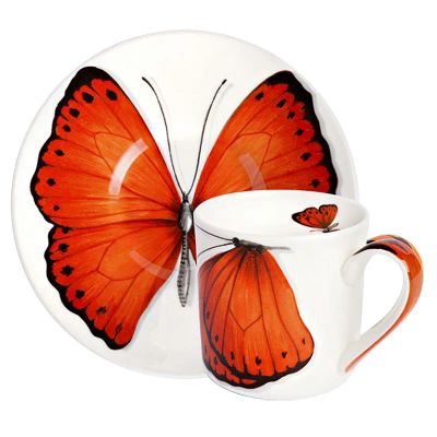 Лот: 24939425. Фото: 1. Пара кофейная Taitu Freedom Butterfly... Кружки, стаканы, бокалы