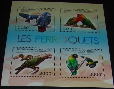 Лот: 10450303. Фото: 1. Бурунди 2012 MNH Бл попугаи. Марки
