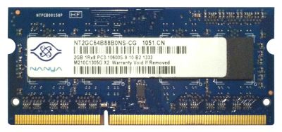 Лот: 4039771. Фото: 1. NANYA so-dimm DDR3 2Gb PC3-10600. Оперативная память
