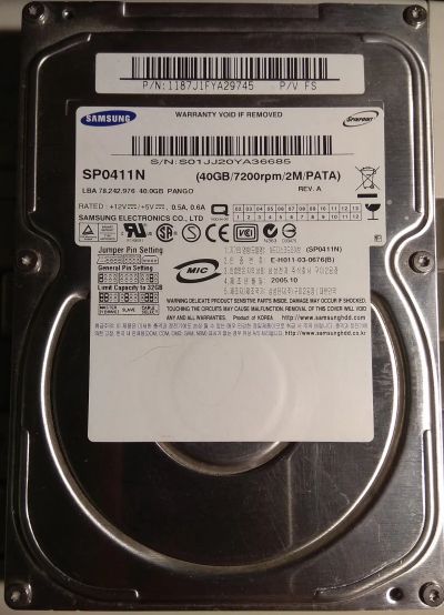 Лот: 18416802. Фото: 1. Жесткий диск IDE Samsung 40Gb. Жёсткие диски (HDD)