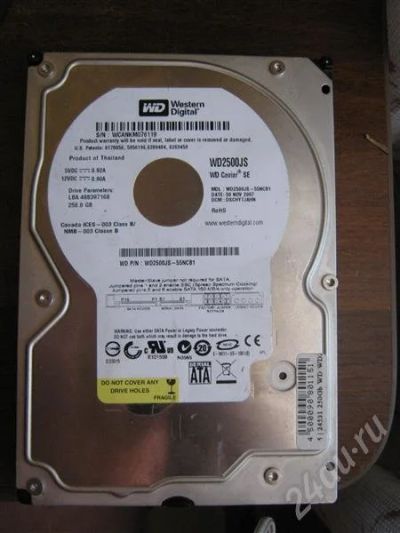 Лот: 390292. Фото: 1. western digital wd2500js 250gb... Жёсткие диски (HDD)