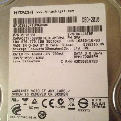 Лот: 6925281. Фото: 1. HDD Hitachi, 500GB, SATA II. Жёсткие диски (HDD)