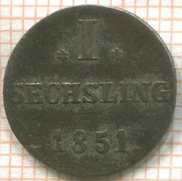 Лот: 25707848. Фото: 1. 1 сешлинг 1851!Ганза!Гамбург!Сохранность... Германия и Австрия
