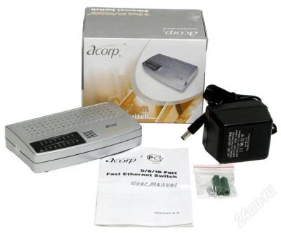 Лот: 1427444. Фото: 1. Коммутатор Acorp HU8DP 10/100... Маршрутизаторы (роутеры)