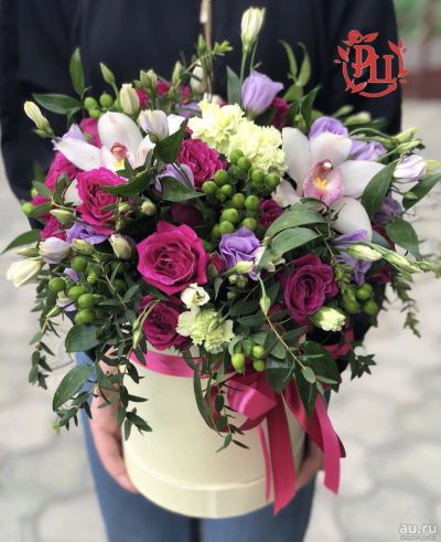Лот: 15296419. Фото: 1. Шляпная коробка с экзотическими... Свежие цветы