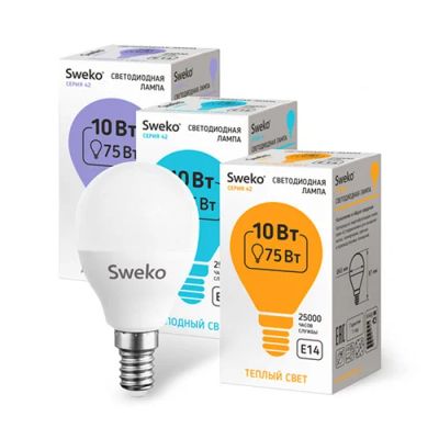 Лот: 14566669. Фото: 1. Лампа светодиодная Sweko 42LED-G45-10W-230-6500K-Е14... Лампочки