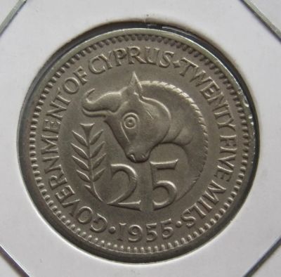 Лот: 6103704. Фото: 1. Кипр 25 милс 1955. Европа