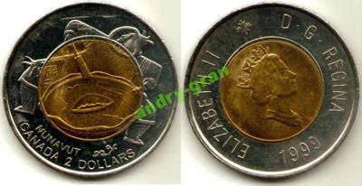 Лот: 6005458. Фото: 1. 0187.1 Канада 2 доллара 1999 E-II... Америка