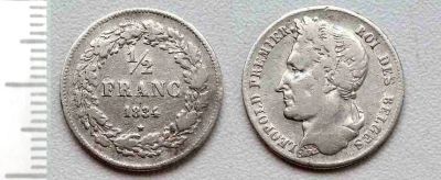 Лот: 8272823. Фото: 1. Бельгия. 1/2 франка 1834 (серебро... Европа