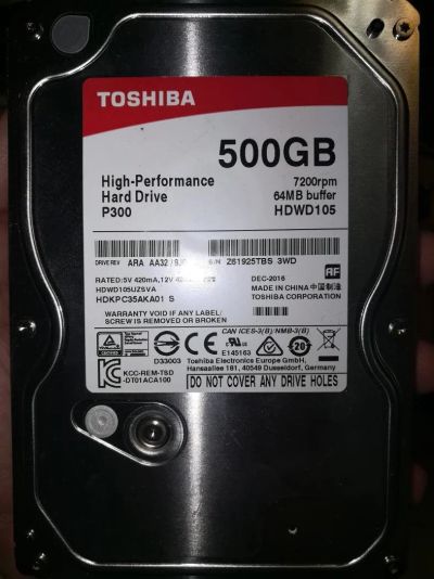 Лот: 10758060. Фото: 1. Жесткий диск Toshiba 500 Gb. Жёсткие диски (HDD)