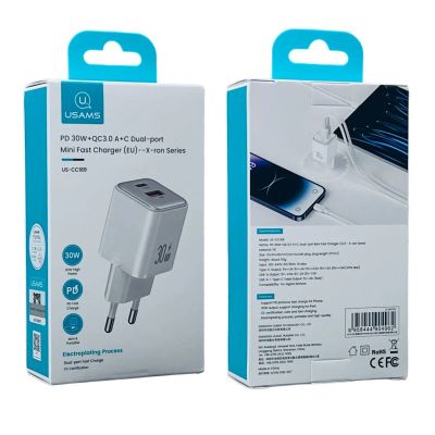 Лот: 22143036. Фото: 1. СЗУ USAMS US-CC189 USB-A+USB-C... Зарядные устройства, блоки питания, адаптеры сетевые для смартфонов