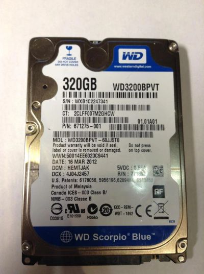 Лот: 5124953. Фото: 1. HDD 2,5" 320 Gb Western Digital... Жёсткие диски (HDD)