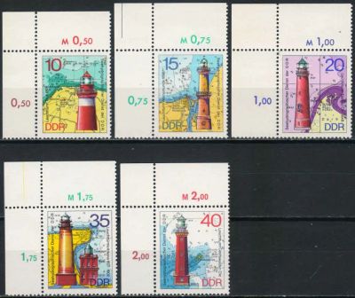 Лот: 19579496. Фото: 1. 1974. ГДР. Маяки. Полная серия... Марки