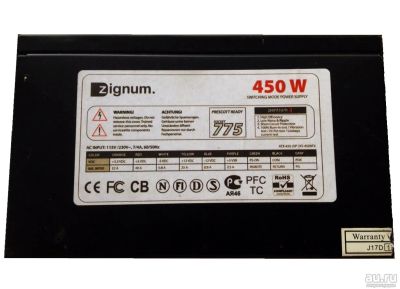 Лот: 15583636. Фото: 1. Блок питания ATX Zignum ATX-450... Корпуса, блоки питания