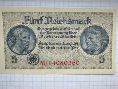 Лот: 19168183. Фото: 1. Банкнота 5 марок 1940-1945 гг. Германия и Австрия