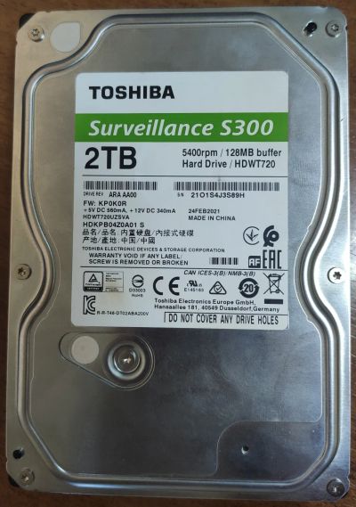 Лот: 20843349. Фото: 1. HDD Toshiba 2Tb surveliance s300. Жёсткие диски