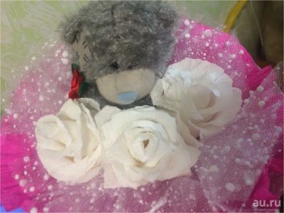 Лот: 8013117. Фото: 1. Букет с мишкой и розочками. Букеты из конфет, игрушек