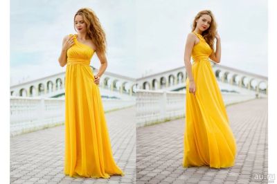 Лот: 8543794. Фото: 1. Платье выпускное желтое на одно... Платья