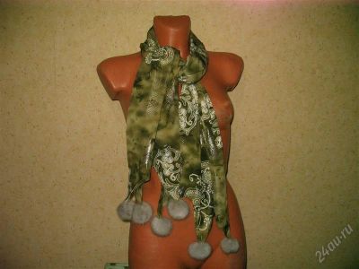 Лот: 2200719. Фото: 1. шарф с норковыми помпонами. Шарфы, платки