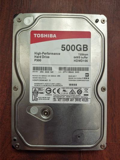 Лот: 19059199. Фото: 1. HDD Toshiba 500GB. Жёсткие диски (HDD)