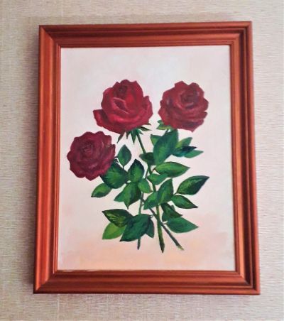 Лот: 20181396. Фото: 1. Картина "Красные розы любви" холст... Подарки на 8 марта