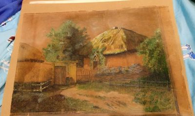 Лот: 17950534. Фото: 1. русская акварель Моя хата с краю... Предметы интерьера и быта