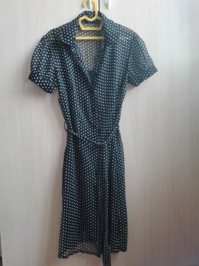 Лот: 9443513. Фото: 1. платье шифон черное в белый горошек... Платья