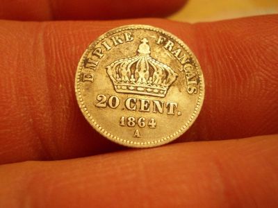 Лот: 15643272. Фото: 1. Очень редкие 20 сантимов-1864... Россия до 1917 года