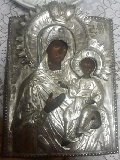 Лот: 15046035. Фото: 1. икона Смоленская,латунный оклад... Иконы