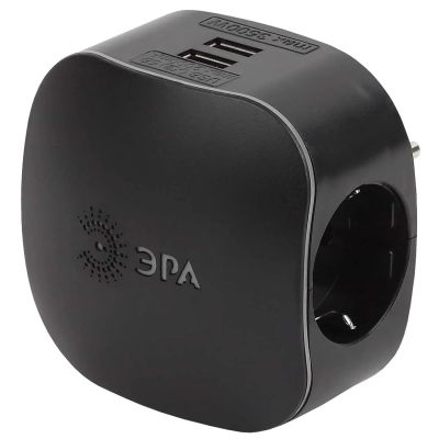 Лот: 24551610. Фото: 1. Адаптер-переходник ЭРА SP-3e-USB-Black. Удлинители, тройники, сетевые фильтры
