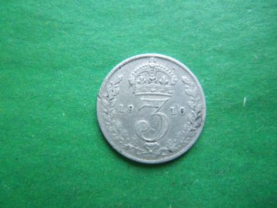 Лот: 25610558. Фото: 1. Великобритания 3 пенса 1910 г... Великобритания и острова