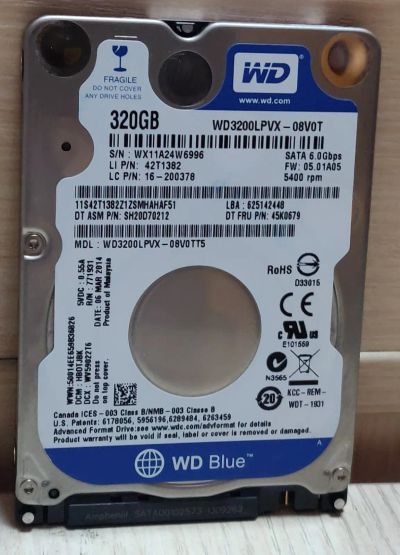 Лот: 19320657. Фото: 1. HDD для ноутбука 2.5" 320 Гб... Жёсткие диски (HDD)