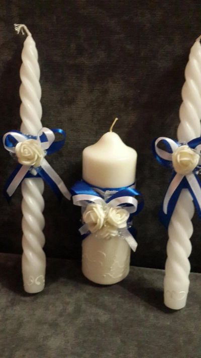 Лот: 10499297. Фото: 1. свадебные свечи родительские синие. Свадебная атрибутика и декор