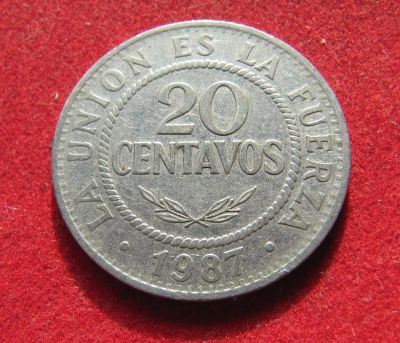 Лот: 19919927. Фото: 1. Боливия 20 сентаво, 1987 г. Америка