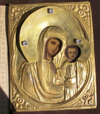 Лот: 14574557. Фото: 1. икона Казанская,латунный оклад... Иконы