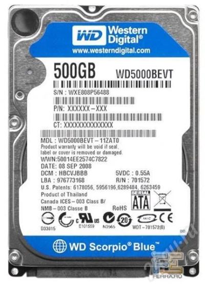 Лот: 326092. Фото: 1. HDD SATA 2.5" 500Gb WD5000BEVT. Жёсткие диски (HDD)