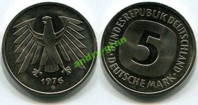 Лот: 6006996. Фото: 1. 0243 Германия 5 марок АЦ 1976... Германия и Австрия