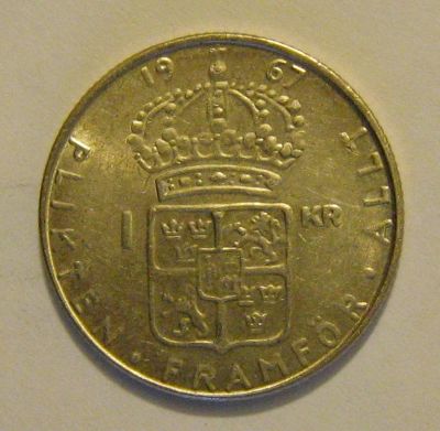 Лот: 6880371. Фото: 1. 1 крона 1967 года. Швеция. Серебро... Европа