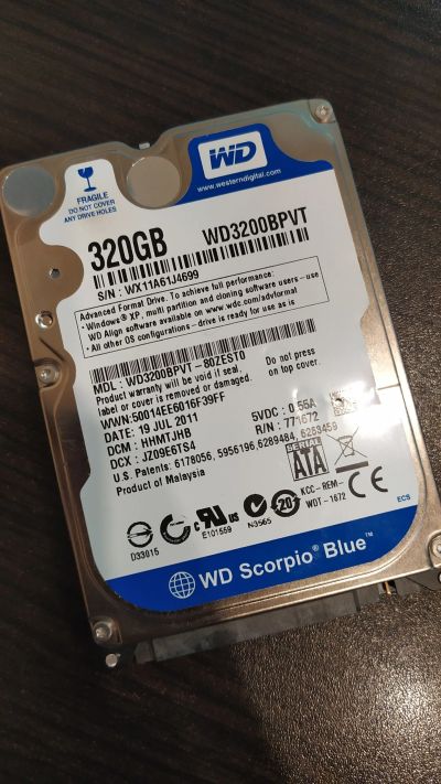 Лот: 15209260. Фото: 1. WD WD3200BPVT 320Gb Для ноутбука... Жёсткие диски (HDD)