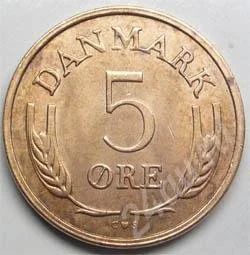 Лот: 360047. Фото: 1. Дания. 5 оре 1968г. Европа
