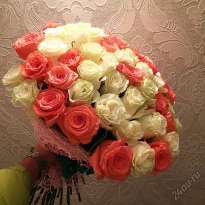 Лот: 6322201. Фото: 1. Пышный букет Коралловые + Белые... Свежие цветы