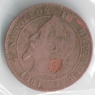Лот: 11344463. Фото: 1. Франция 2 сантима цента 1861 года... Европа