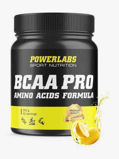 Лот: 25689481. Фото: 1. BCAA PRO, Powerlabs, 300 г, лимон... Другое (спортивная одежда)