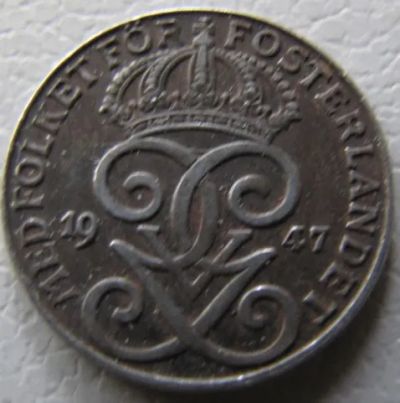 Лот: 23273301. Фото: 1. Швеция. 2 оре 1947г. Европа