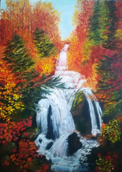 Лот: 18683316. Фото: 1. Картина "Осенний водопад". Картины, рисунки