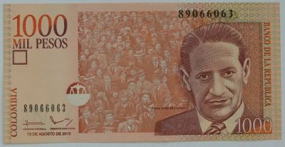 Лот: 11635622. Фото: 1. Колумбия 1000 песо 2015, в обороте... Америка