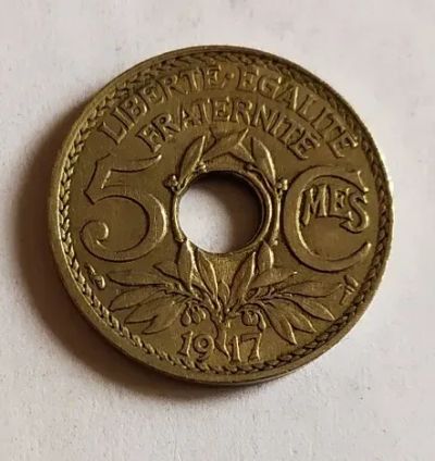 Лот: 25192694. Фото: 1. Франция 5 сантимов 1917 первый... Европа